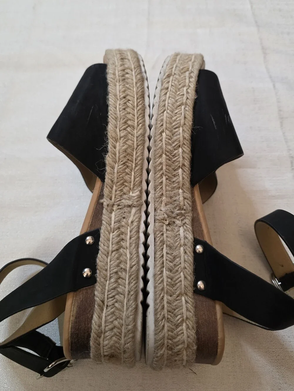 Black Espadrille Platform Sandals Ankle Strap Size 8